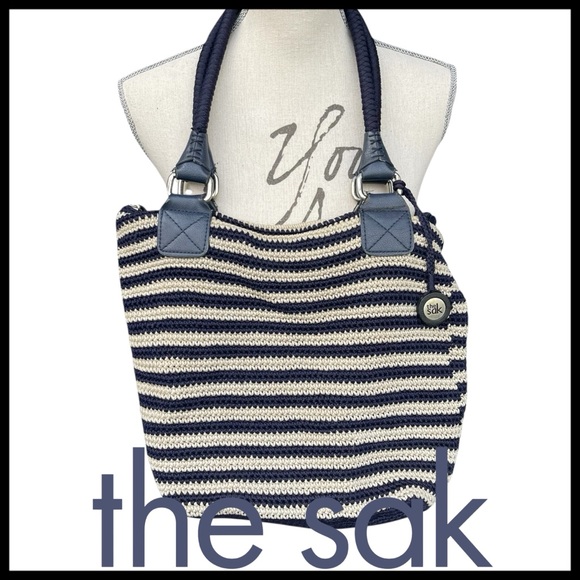 The Sak Handbags - The SAK Navy/Cream Nautical Stripe Cambria Crochet Tote Bag
